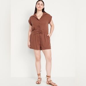 NEW Old Navy Brown Waist-Defined Crinkle Gauze Romper XXL Jumpsuit